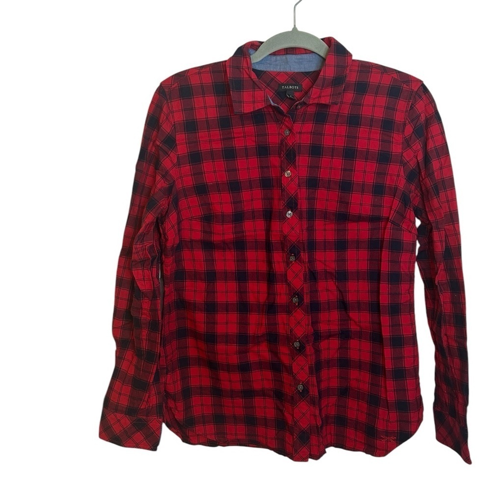 Talbots Red & Black Plaid Long Sleeve Top